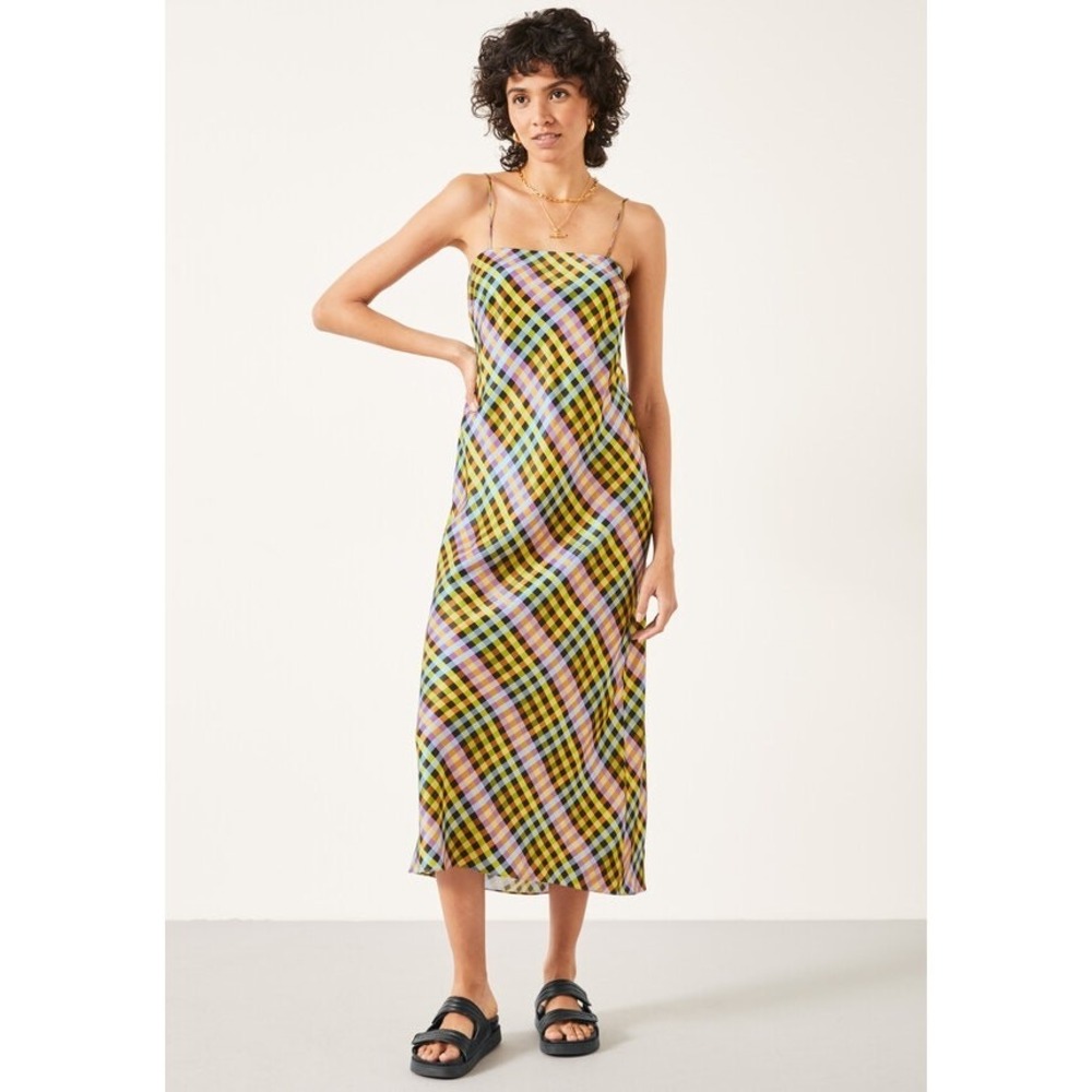 NWT Hush Retro Rainbow Gingham Preppy‎ Slip Midi Dress Resort Boho Women's 6 90s